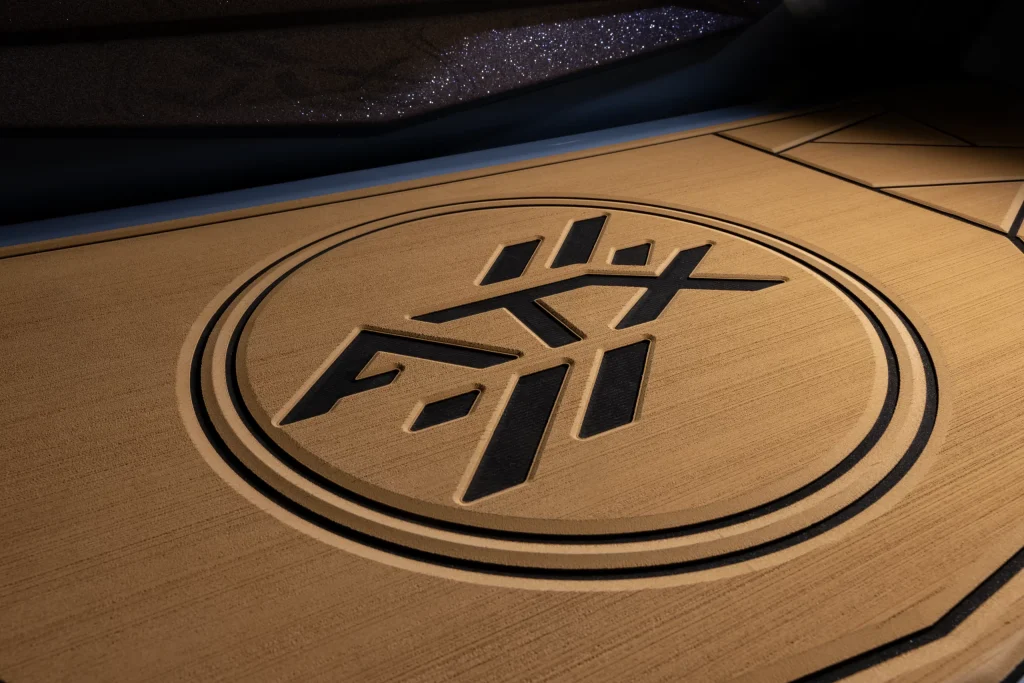 ATX Tow Boats Logo in the flooring of a boat